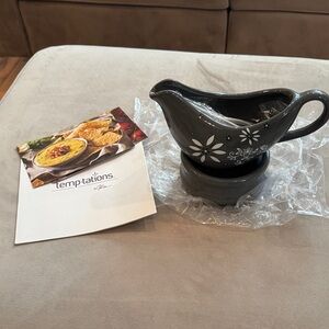 Temp-Tations Gray Floral Gravy Boat with Stand